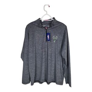 Milwaukee Bucks Antigua 1/4 Zip Pullover Heather Gray Size L NWT